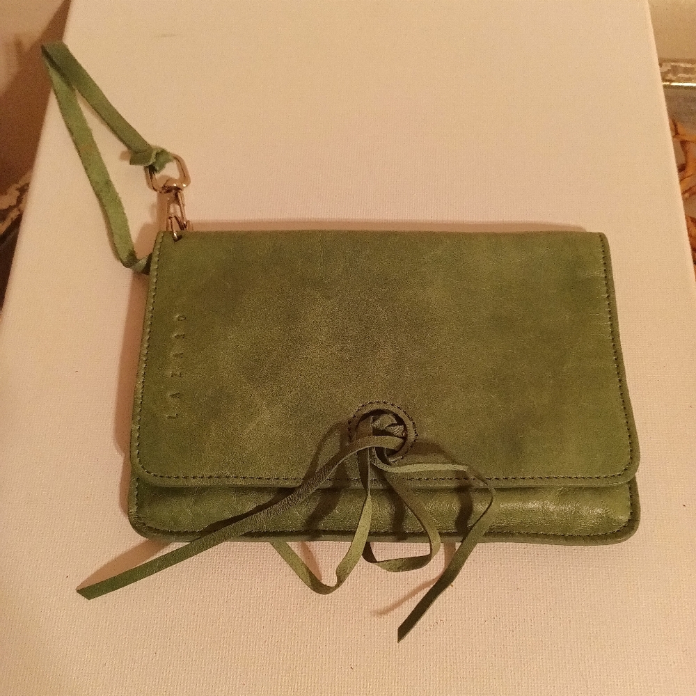 Lazaro Wristlet green leather wristlet purse and mirror set
